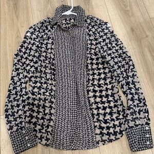 Zara Black and White Houndstooth Button Down Shirt